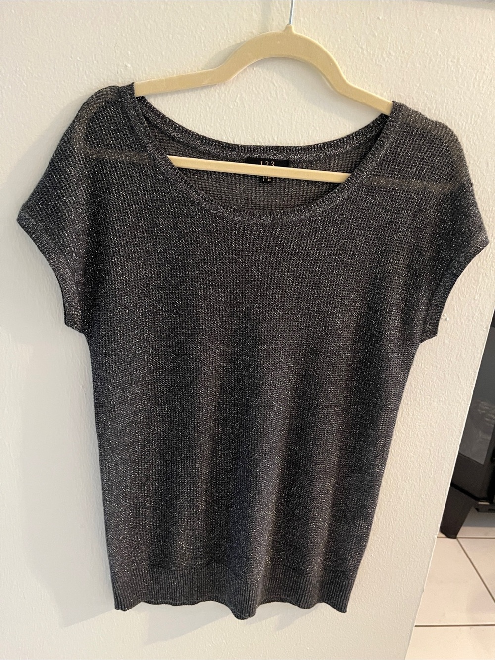 Sparkle Knit Short Sleeve Top - Charcoal /SilverMetallic US size 8-10